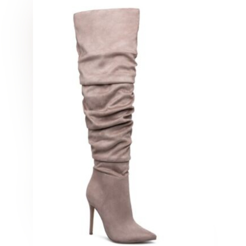 Taupe Suede Ruched Stiletto Boot
